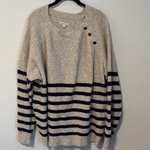 Knox Rose Sweater with Stripes and Button Accents 2X